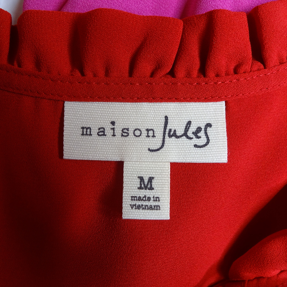 Maison Jules Medium Ruffled Colorblock Top 3G3 - Picture 5 of 8